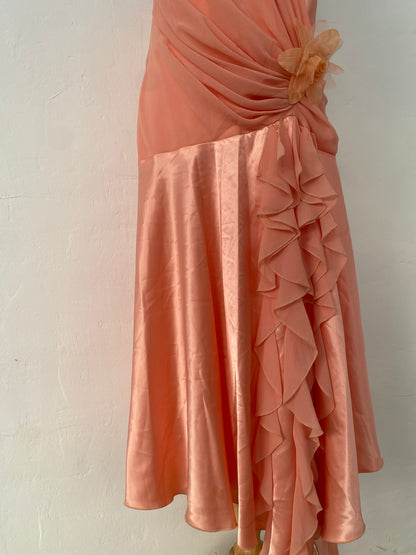 Brand new light orange satin ruffled dress