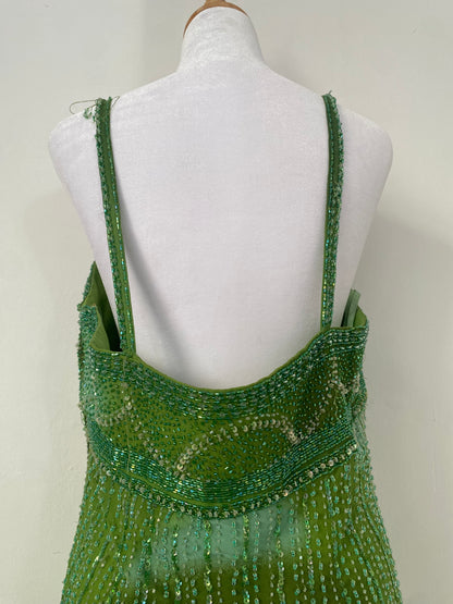 100% silk brand new green all over handbeaded dress