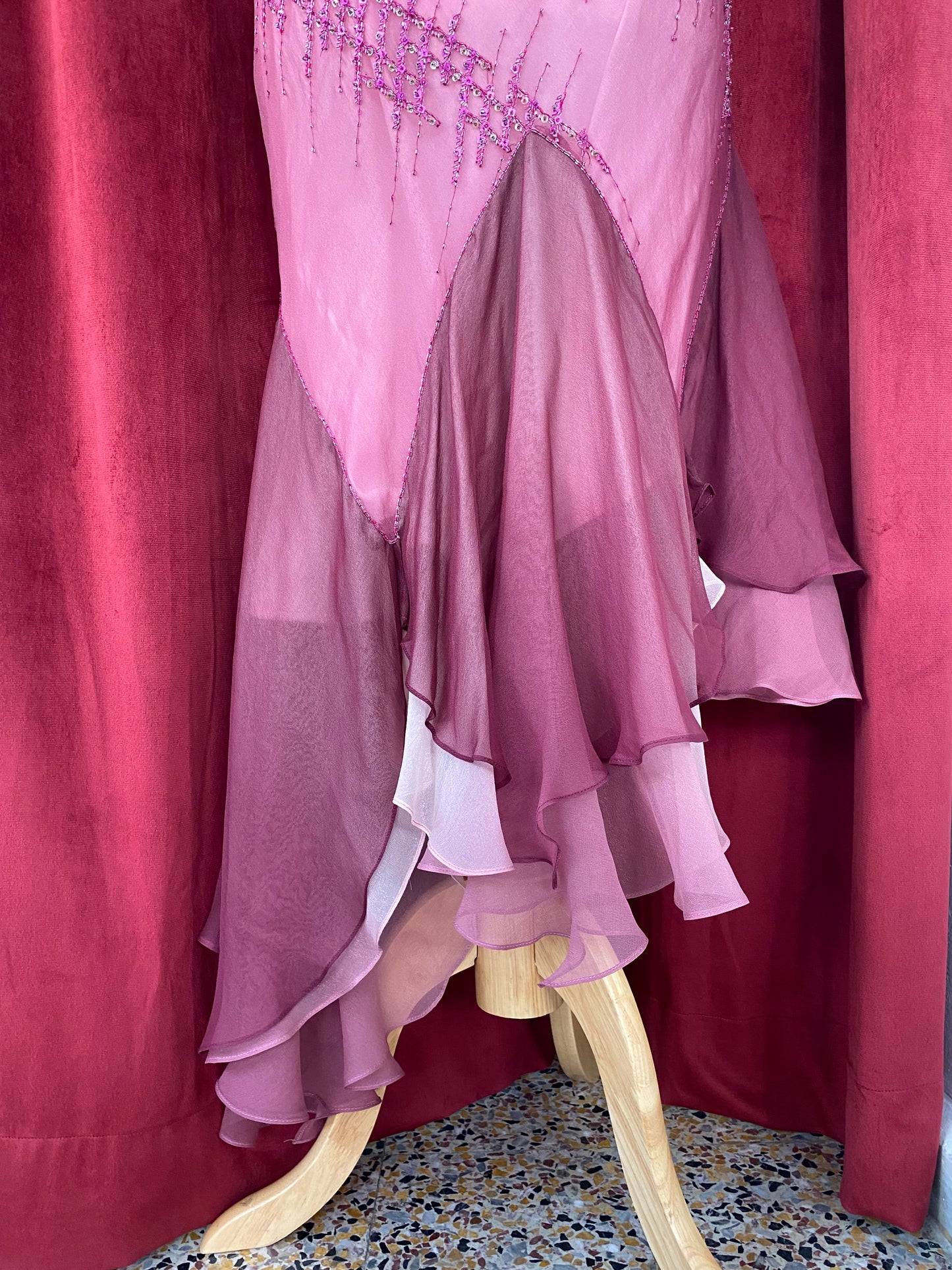 Bordeaux Whisper Asymmetrical Gown