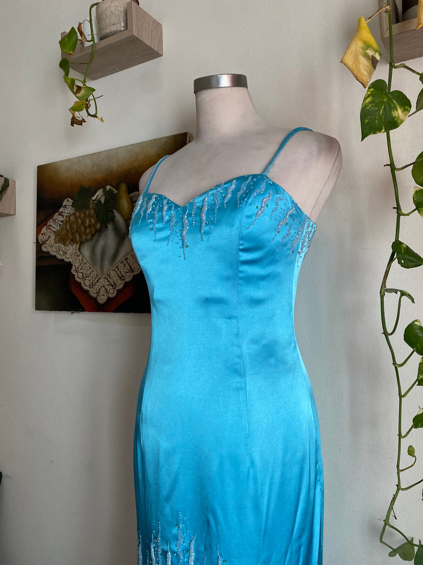 Blue maxi gown with handbeaded details