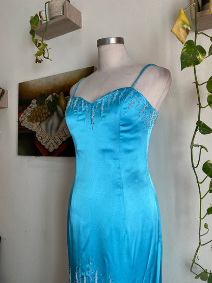 Blue maxi gown with handbeaded details