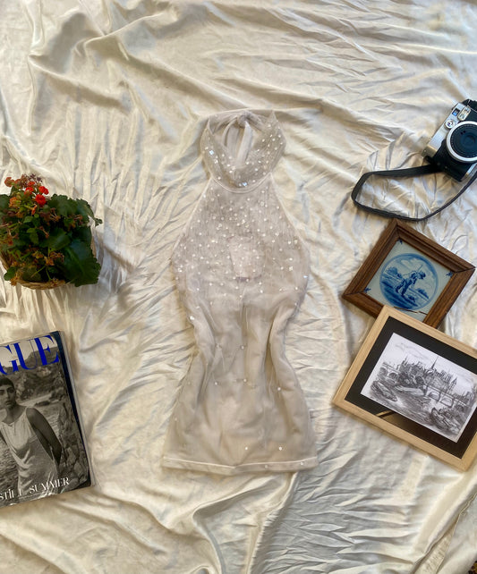 Brand new white sequin halter top 🤍