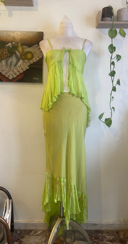 100% silk brand new haute couture green set
