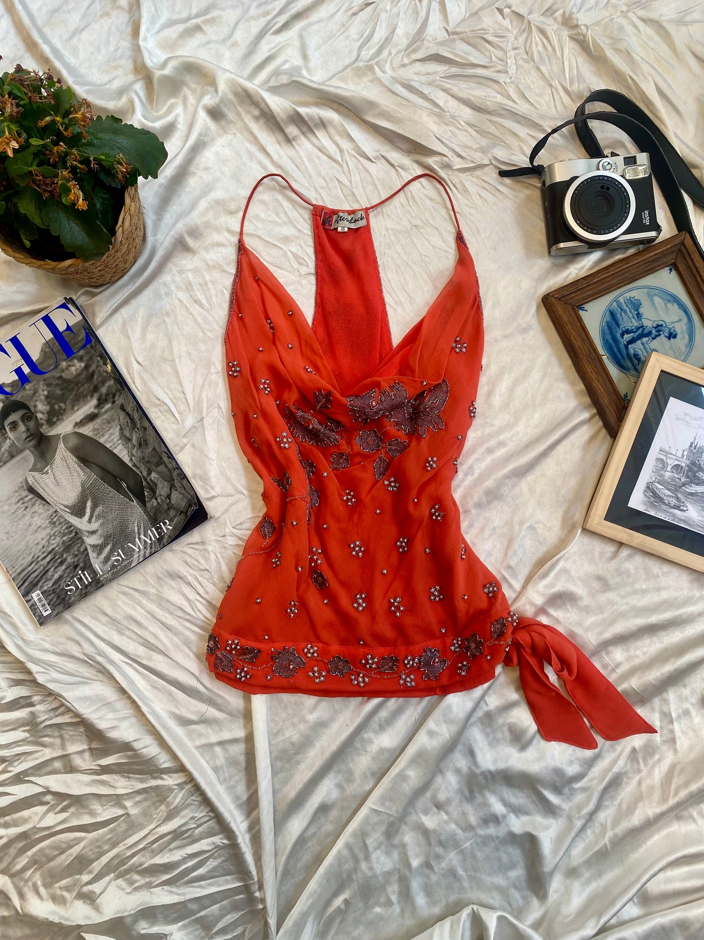 100% silk brand new aftershock orange handbeaded top 🍊