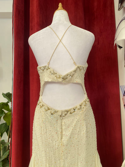 100% silk floor length gown with all over handbeaded details