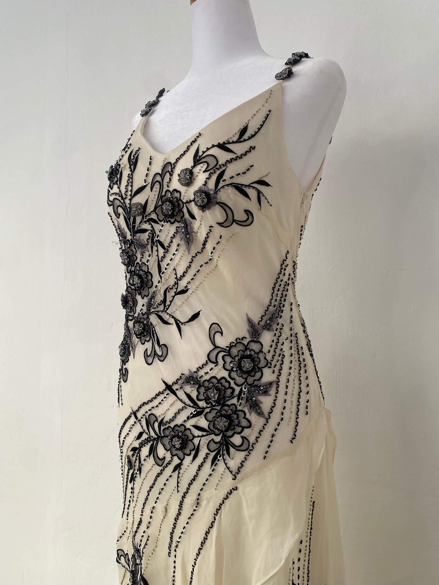 100% silk brand new white dress with handbeaded details