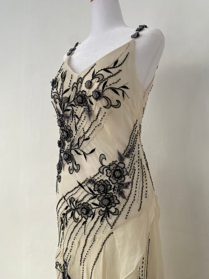 100% silk brand new white dress with handbeaded details