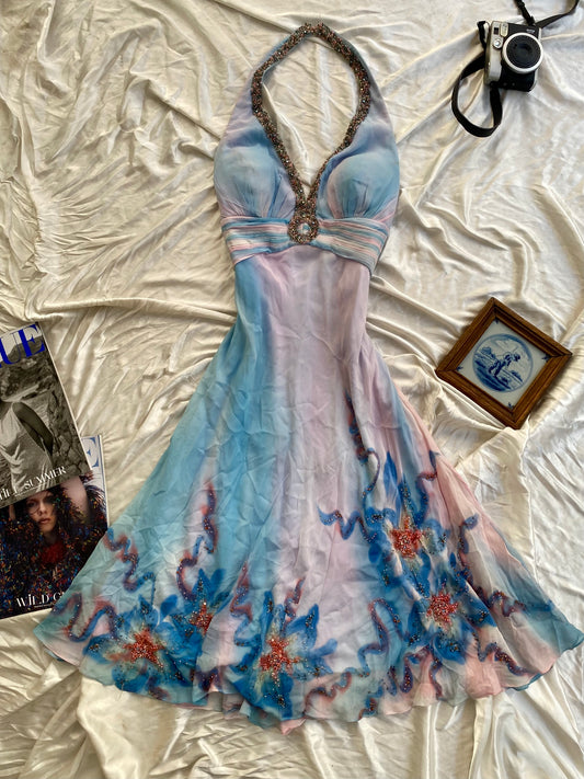 100% silk brand new all over handbeaded one of a kind gown