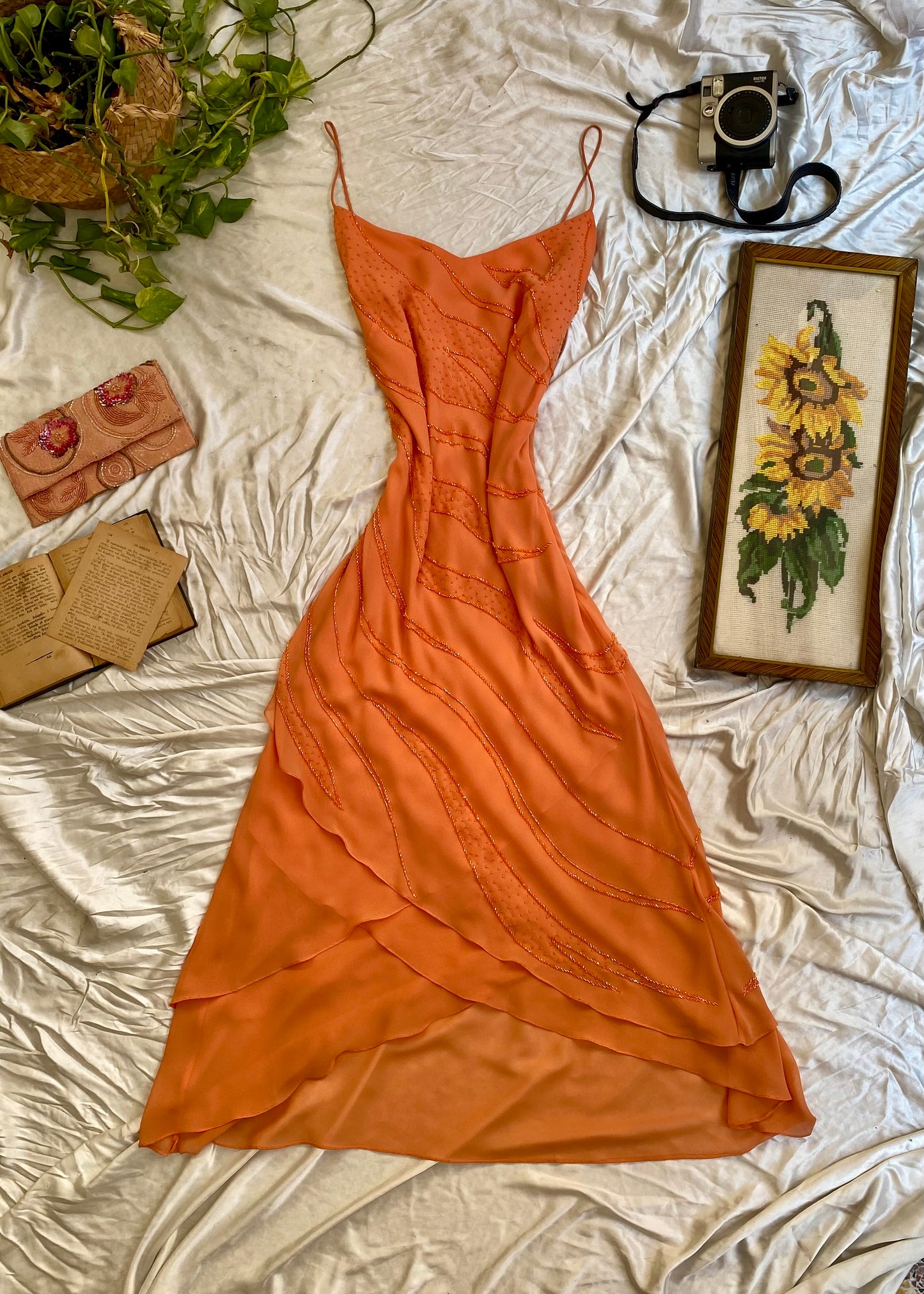 Tangerine handbeaded gown