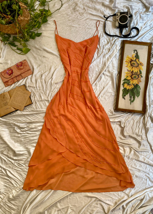 Tangerine handbeaded gown