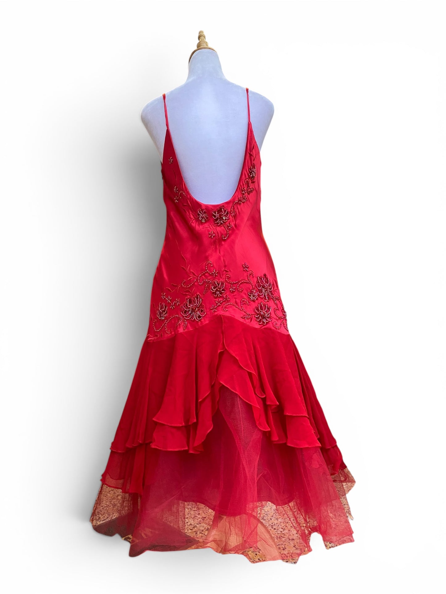 Red satin hand embroidered gown ❤️