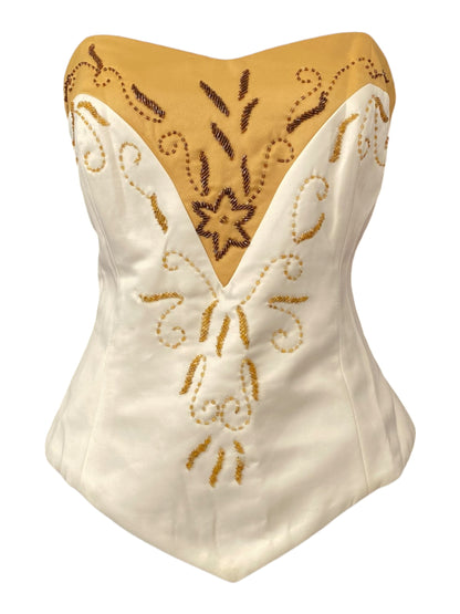 Handbeaded white corset