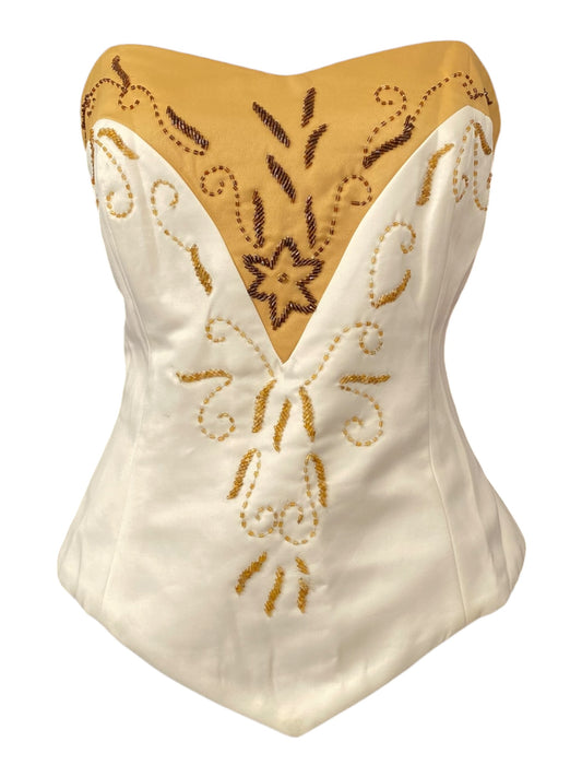 Handbeaded white corset