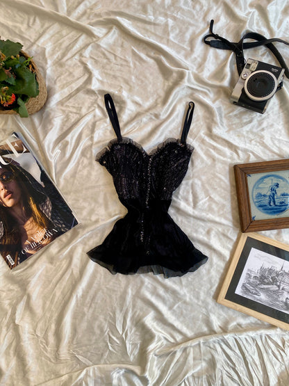 Black y2k velvet sequin top ♟️