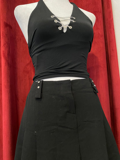 Mini black ruffled skirt with rhinestone details