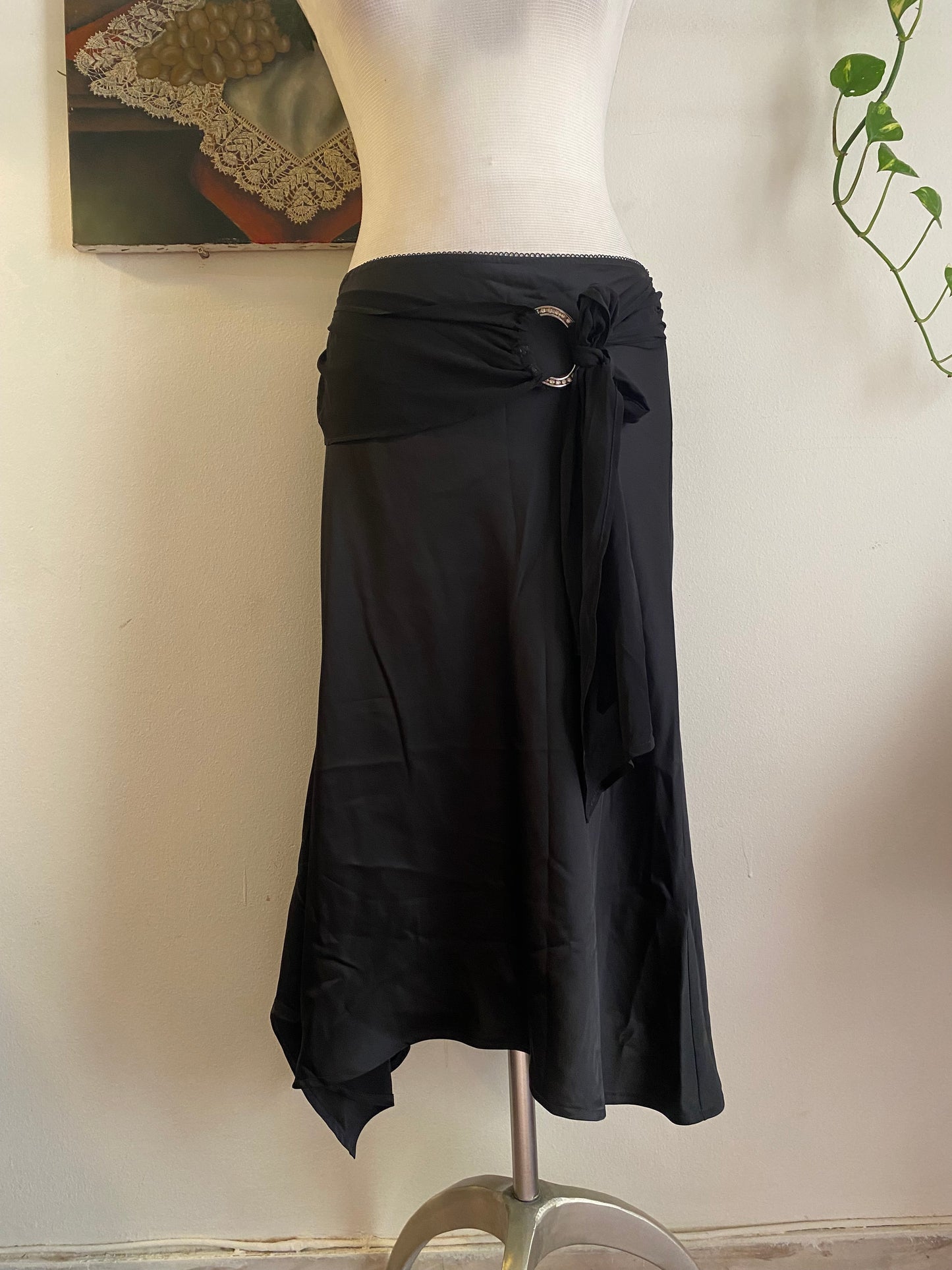 Brand new black satin skirt with buckle detail