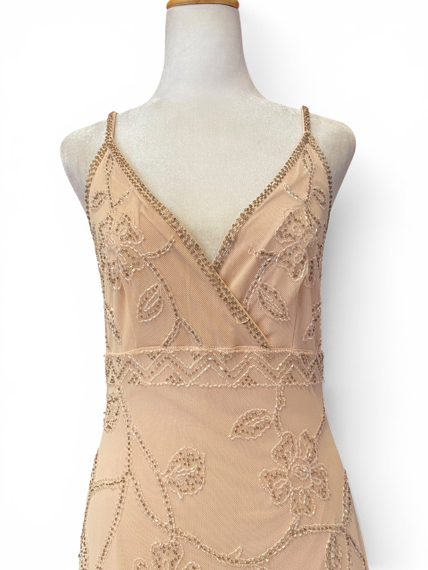 Handbeaded light pink sequin gown