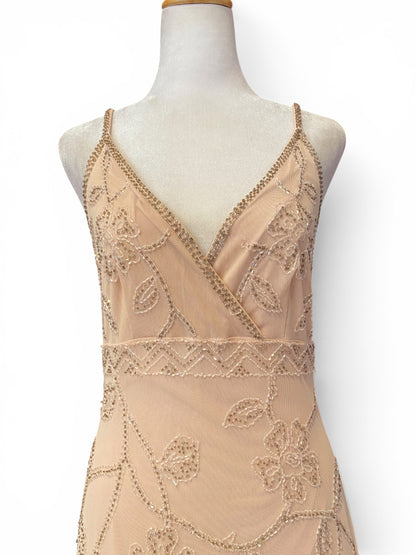 Handbeaded light pink sequin gown