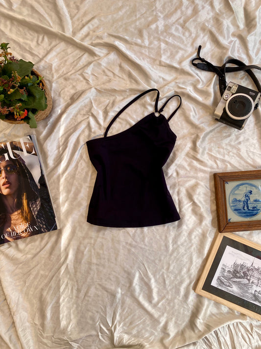 Black y2k one shoulder top