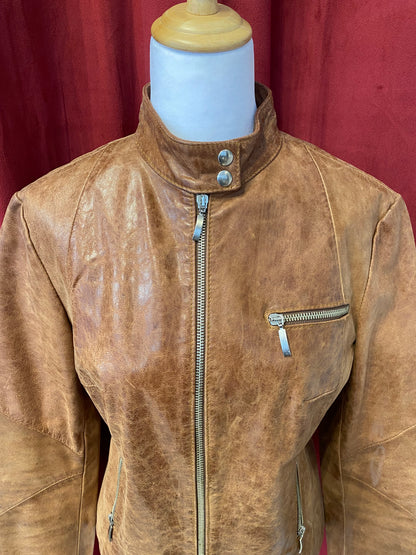 Real leather fitted biker brown leather