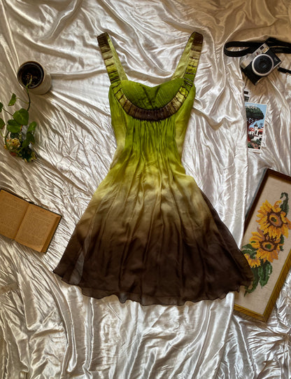 100% silk brand new green ombré mini