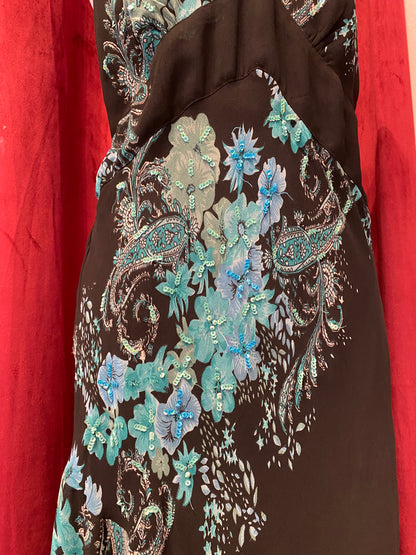 All over handbeaded maxi ruffled dress with matching scarf