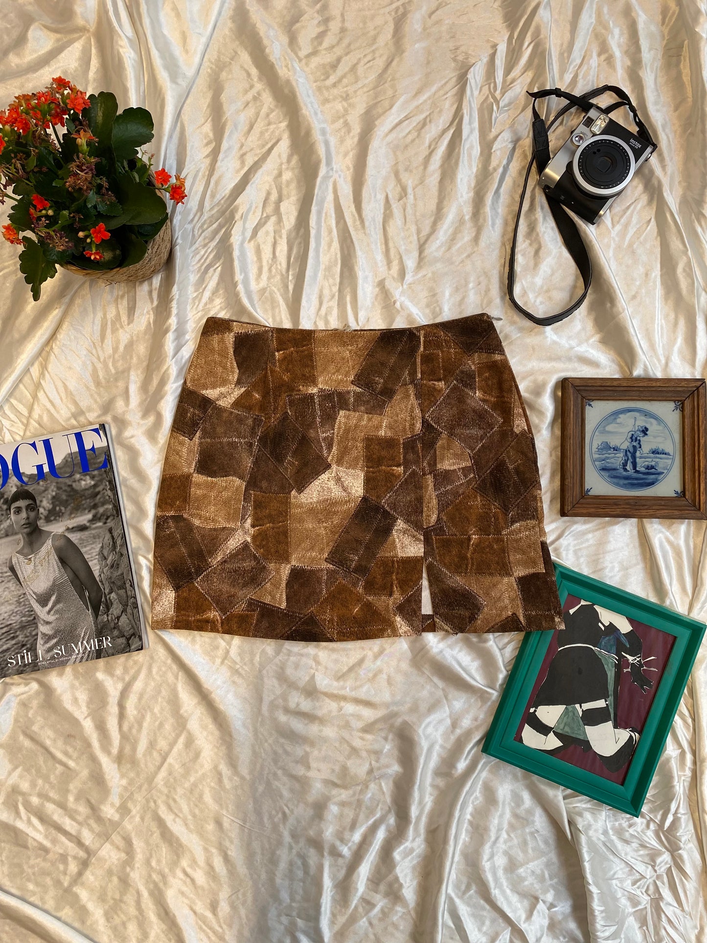 Brand new multi coloured brown mini skirt