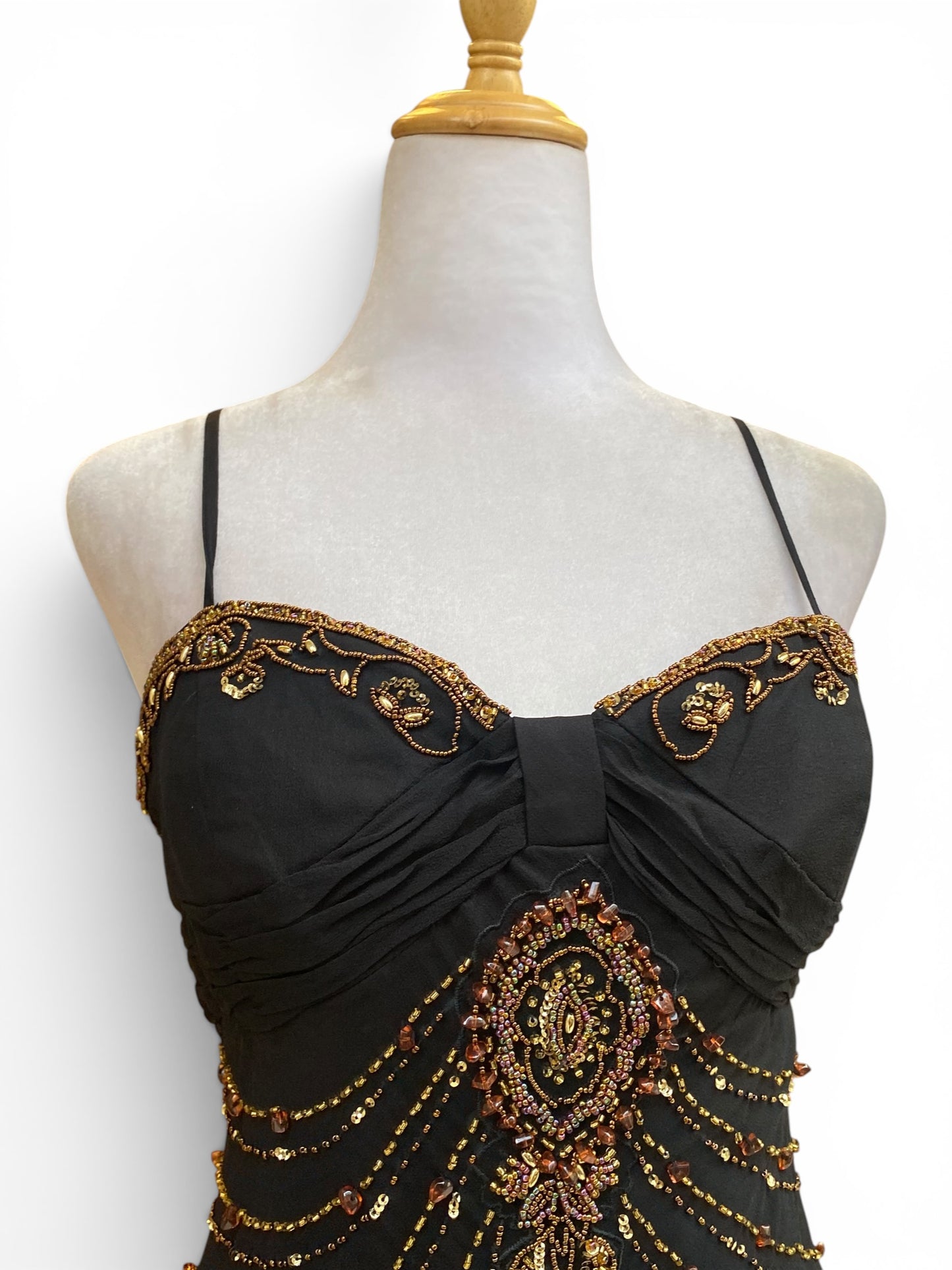 100% silk black handbeaded gown
