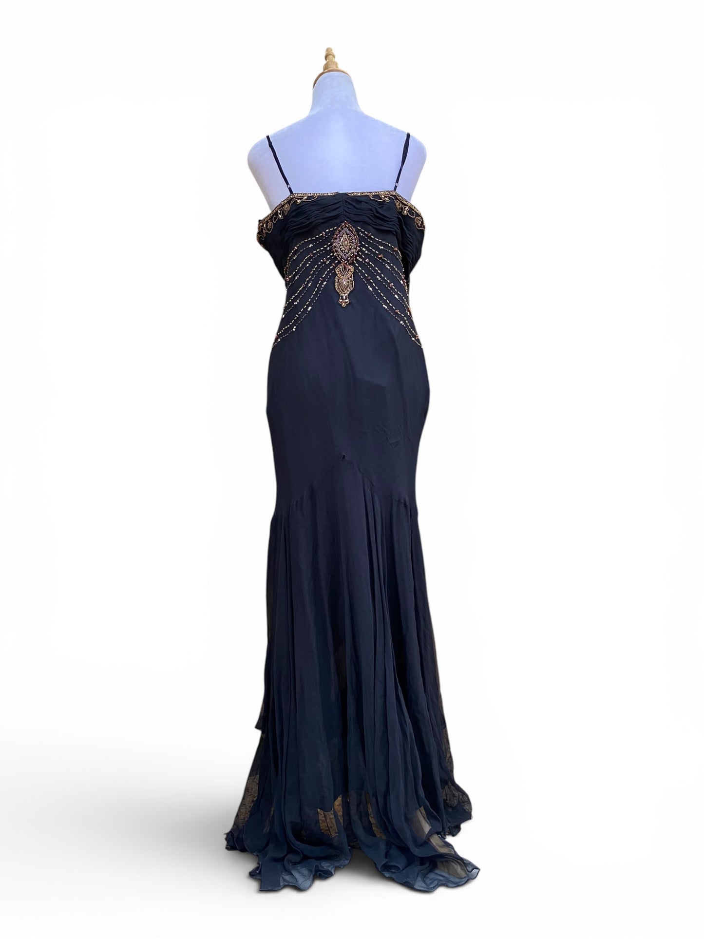100% silk black handbeaded gown