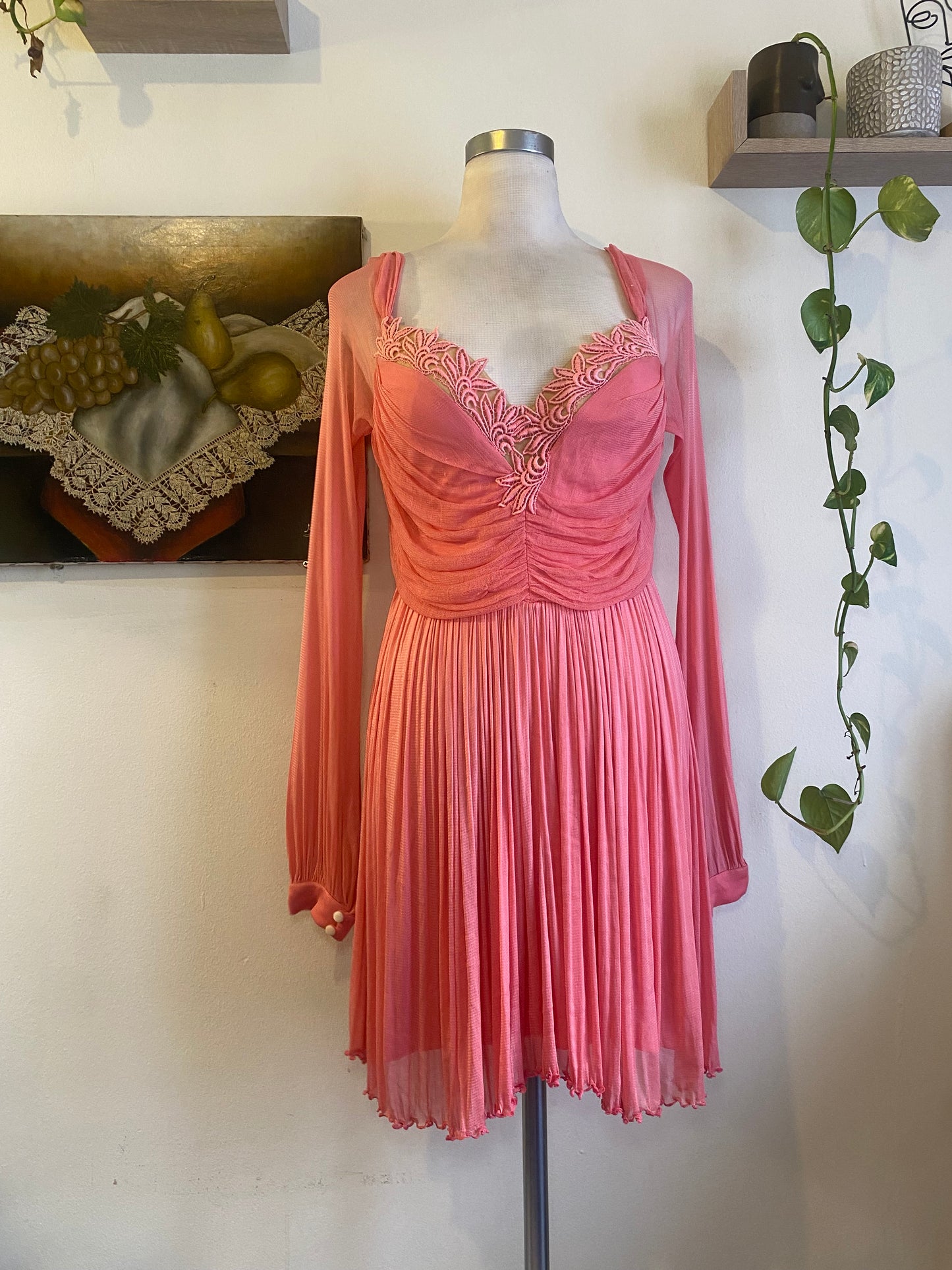 Brand new haute couture silk net mini pink dress