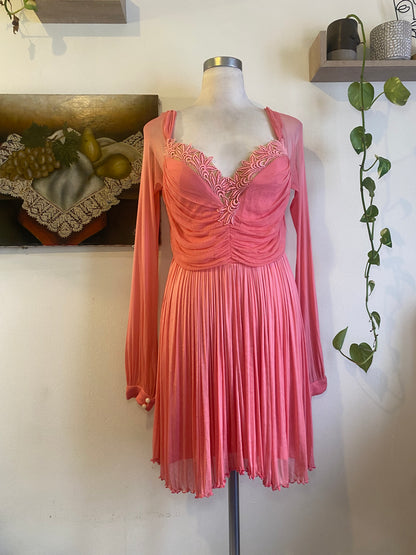 Brand new haute couture silk net mini pink dress