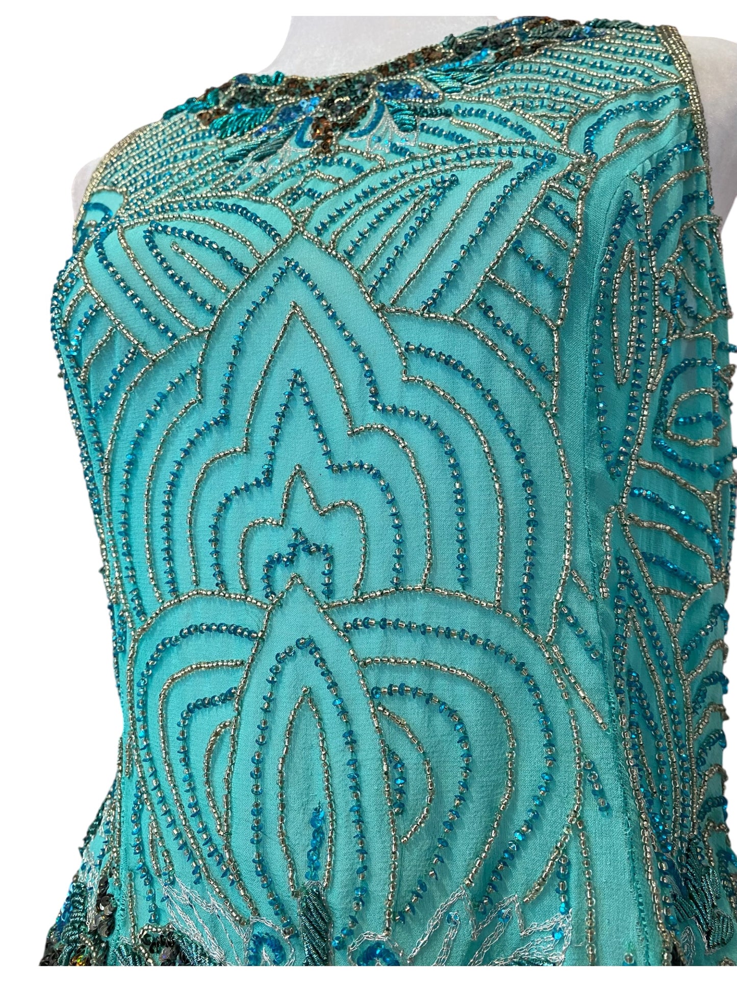 100% silk brand new handbeaded light blue top 🦋
