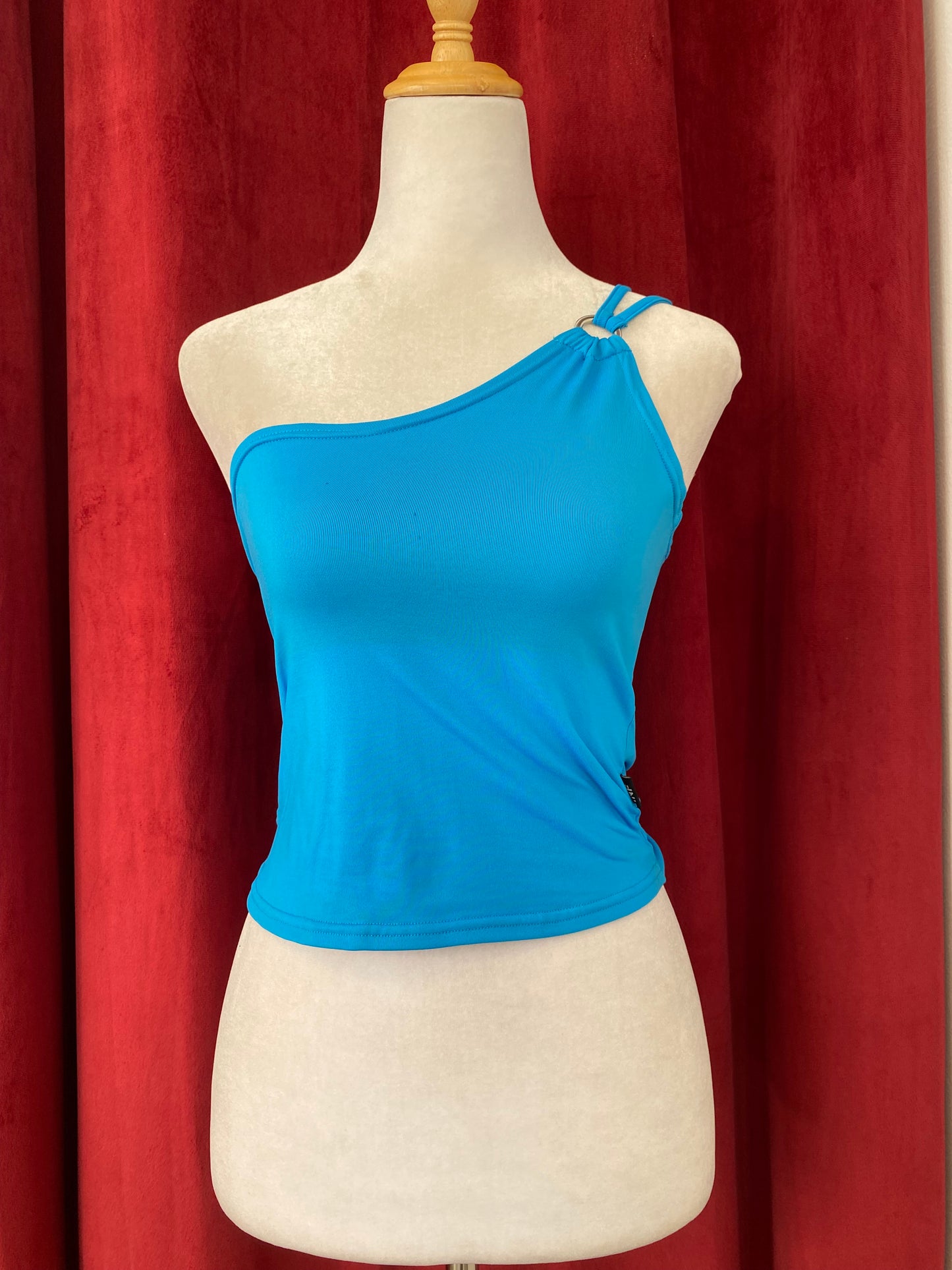 One shoulder blue top
