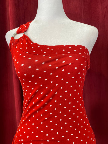 One shoulder red polka dot top