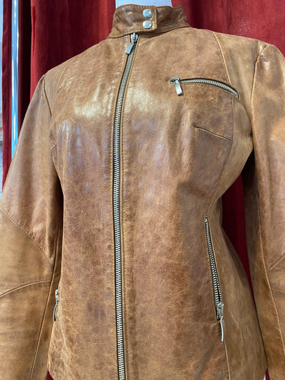 Real leather fitted biker brown leather