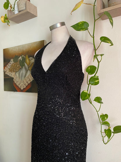 100% silk all over handbeaded black gown