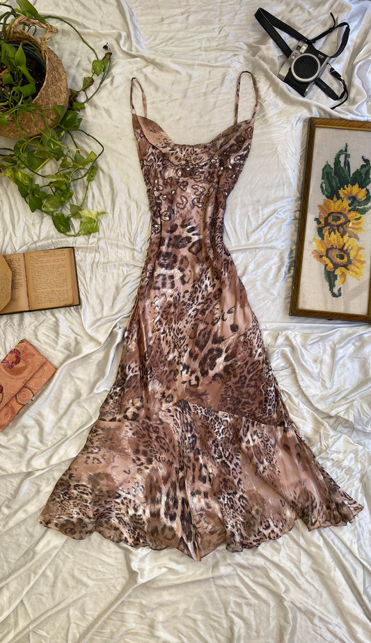Desert Leopard Silk gown in baby pink