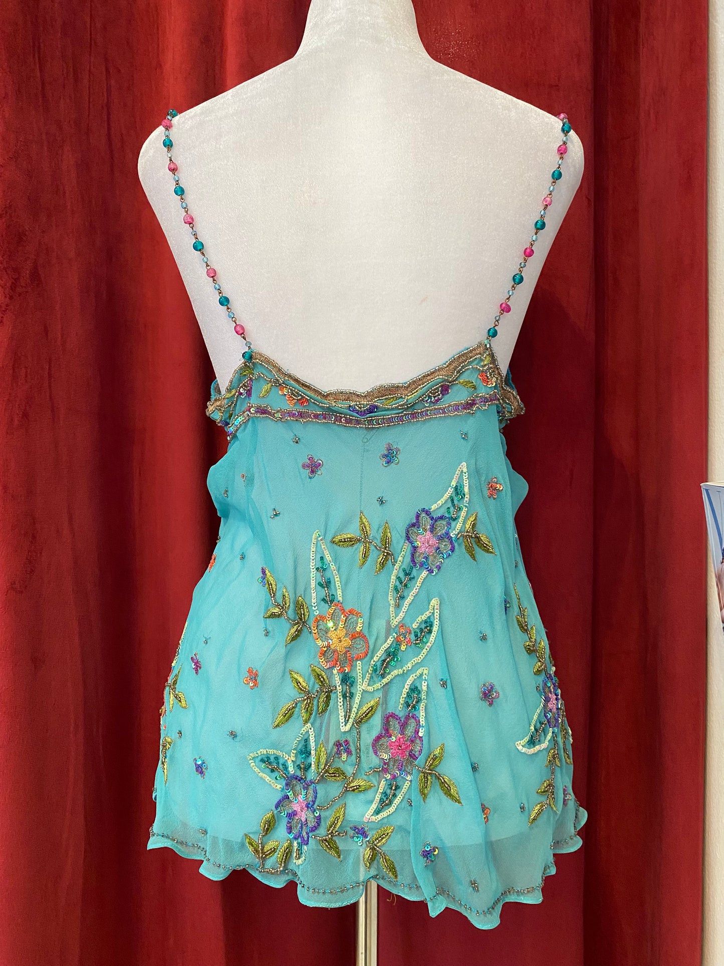 100% silk brand new handbeaded baby blue top 🦋