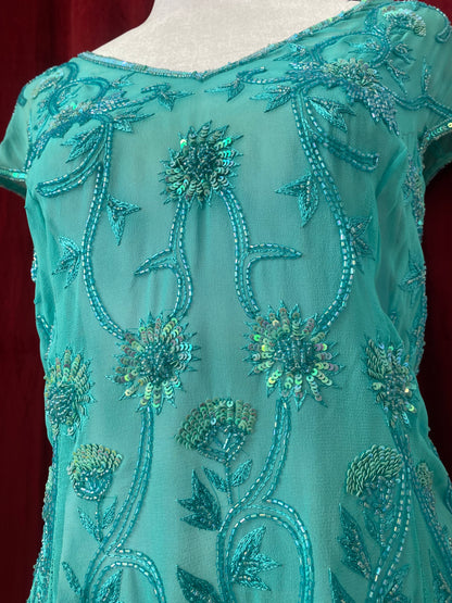 100% silk teal handbeaded top 🩵