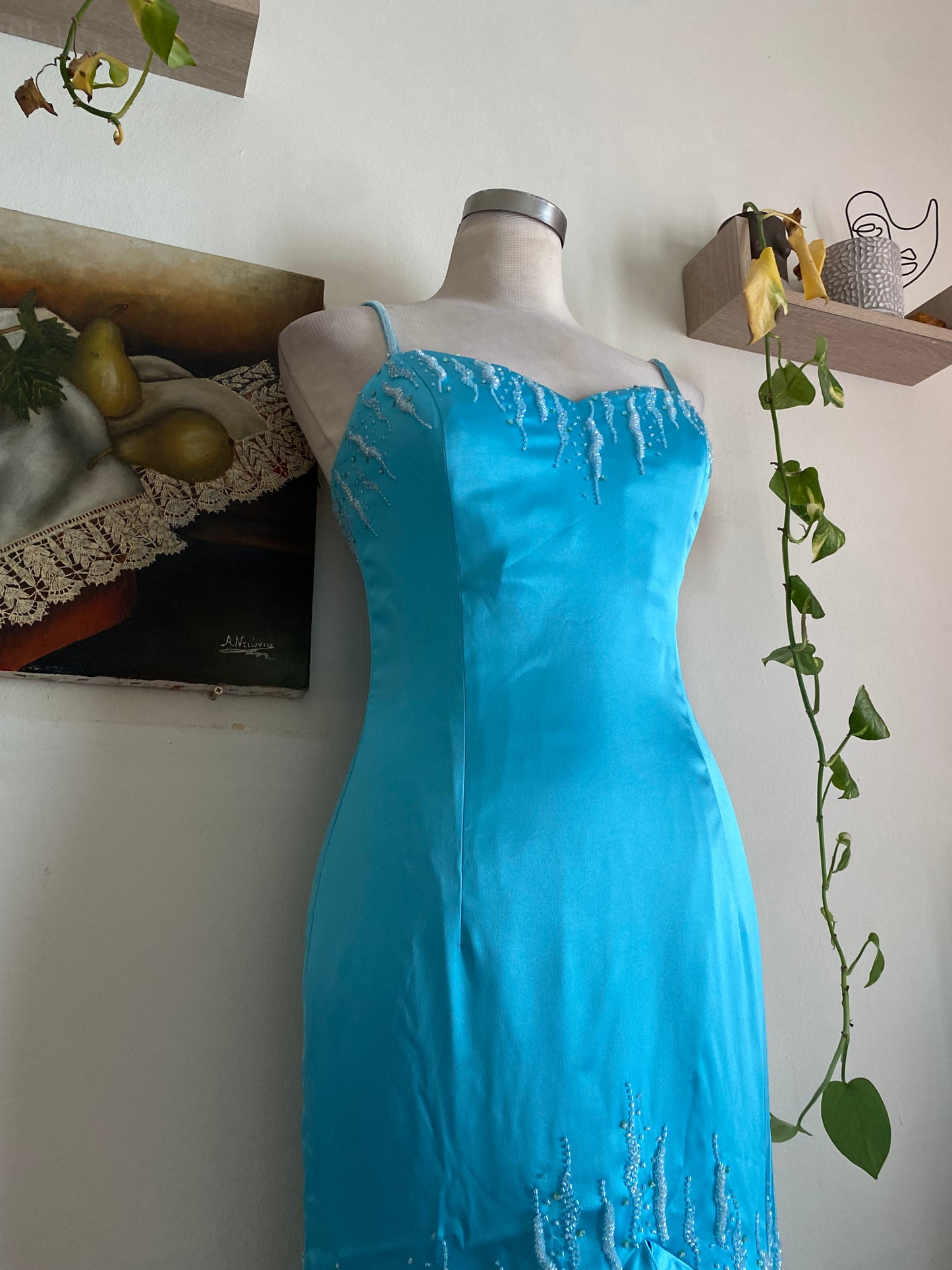 Blue maxi gown with handbeaded details