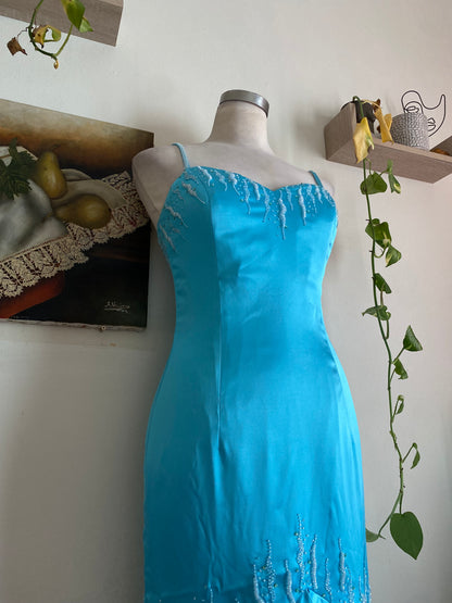 Blue maxi gown with handbeaded details