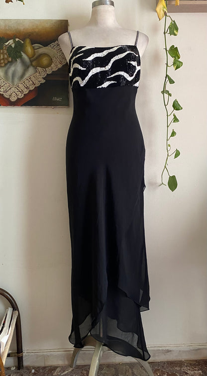 Handbeaded maxi black gown