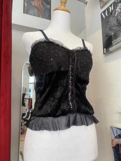 Brand new velvet top with sequin details
