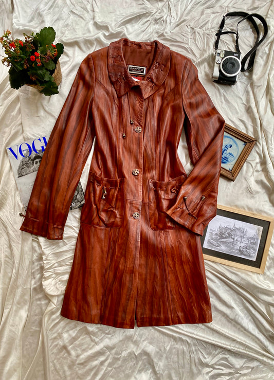 Elegant brown leather coat with intricate details 🥃