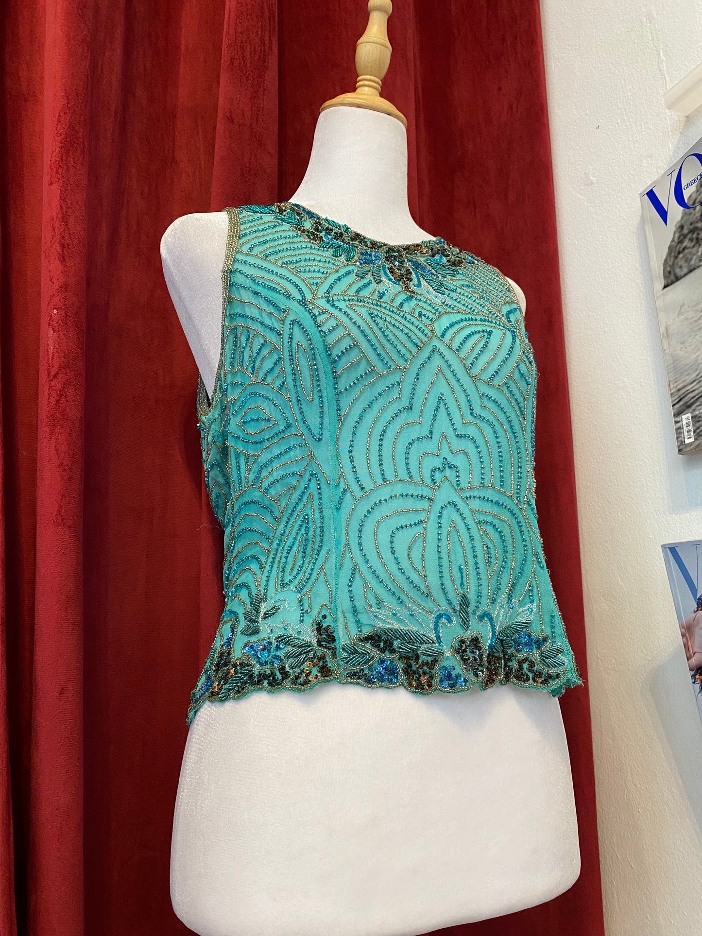 100% silk brand new handbeaded light blue top 🦋