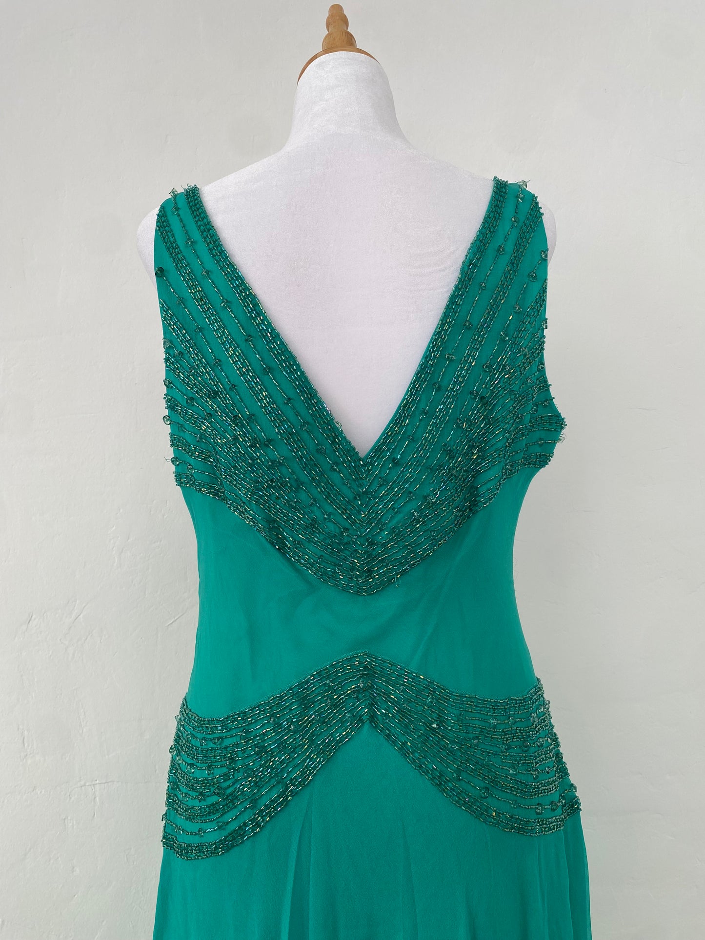 100% silk brand new handbeaded turquoise maxi gown