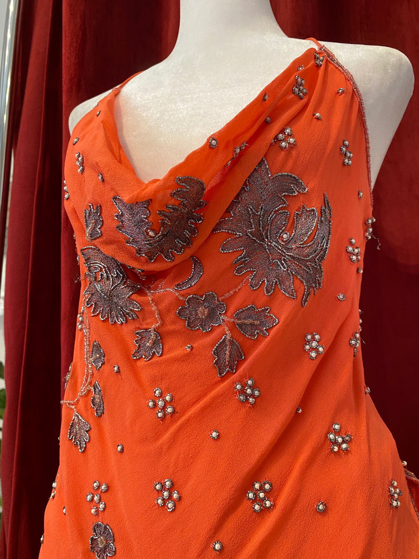 100% silk brand new aftershock orange handbeaded top 🍊