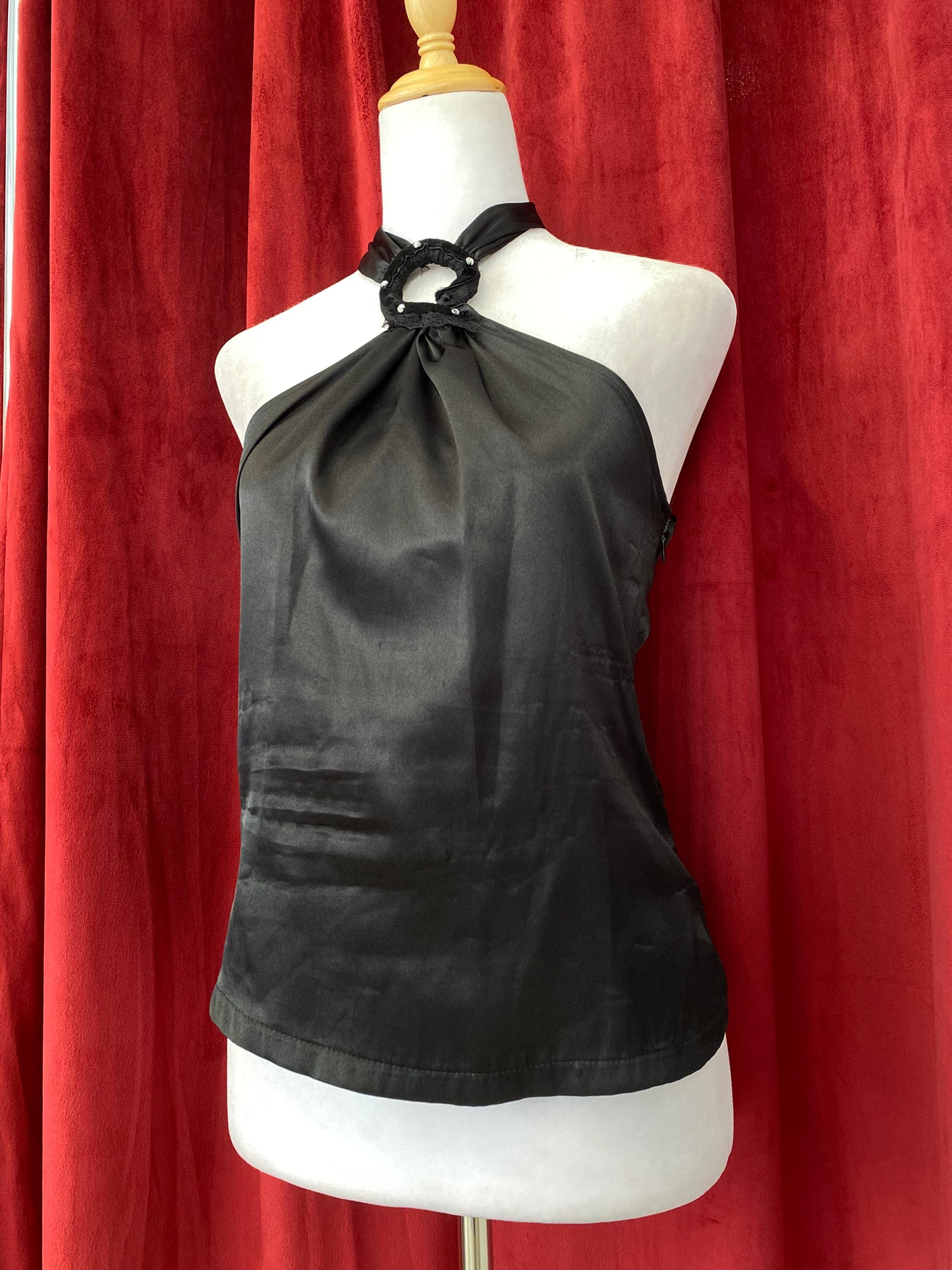 Satin summer halter top with rhinestones🕷️