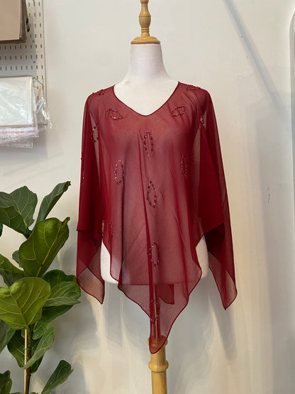 Brand new burgundy poncho  worth sequin details