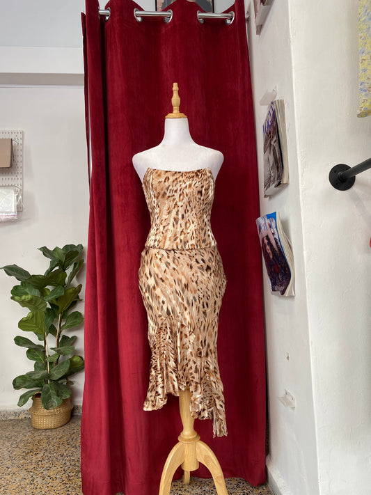 Two piece silk elegant leopard set